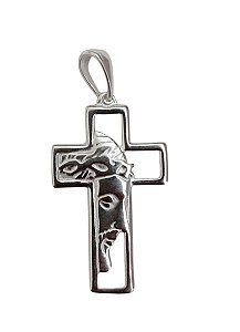 Pingente Cruz Crucifixo Face de Cristo Maciço Prata 925