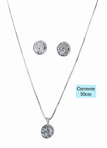 Conjunto Ponto De Luz Prata 925 Colar Brinco E Pingente 50cm