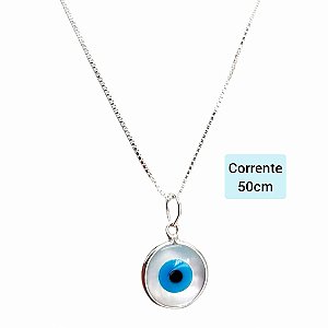 Corrente Prata 925 Com Pingente Olho Grego Madrepérola
