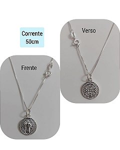 Corrente Com Pingente Medalha São Bento Prata 925 50cm