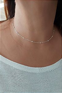 Choker Bolinha Veneziana 40cm Prata 925