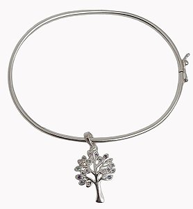 Bracelete Maciço Com Pingente Árvore Da Vida Prata 925
