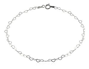 Tornozeleira Elos De Coração Prata 925