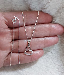 Corrente Com Pingente Coração de Zirconia Prata 925