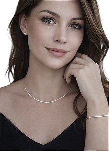 Conjunto Feminino Pulseira Corrente Veneziana V19 Prata 925