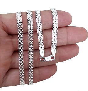 Corrente Feminina Esteira Bismark Italiana Prata 925 Original 45cm