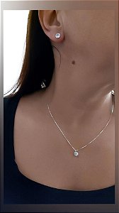 Conjunto Feminino Ponto de Luz Prata 925 Colar Brinco e Pingente