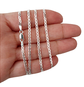 Corrente Masculina Piastrine Diamantada 70cm  Prata Italiana 925