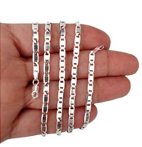 Corrente Masculina Piastrine Diamantada 70cm Prata Italiana 925 Original