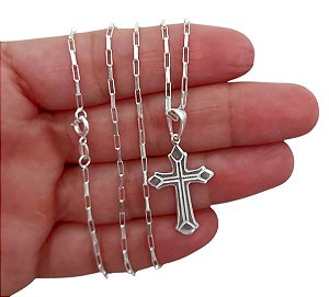 Corrente Cartie com Pingente Cruz Crucifixo Prata 925 70cm
