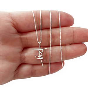 Corrente Feminina Pingente Paz 45cm Prata 925