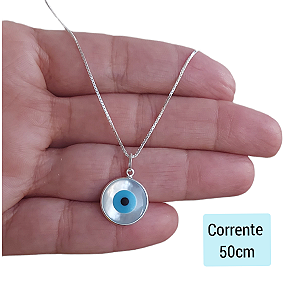 Corrente Feminina Olho Grego Madrepérola Prata Italiana 925 50cm