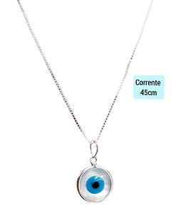 Corrente Feminina com Pingente Olho Grego Madrepérola Natural Prata 925