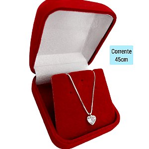 Corrente Feminina Colar Ponto de Luz Coração Prata Italiana 925 45cm