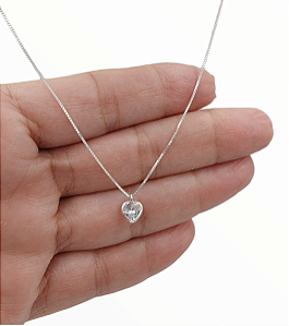 Corrente Feminina com Ponto de Luz Coração de Zirconia Prata 925