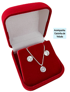 Conjunto Ponto de Luz Prata 925 Colar Pingente e Brinco