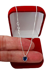 Corrente Feminina Ponto de Luz Coração Azul Prata 925 50cm