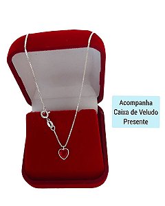 Corrente Feminina Ponto de Luz Coração Vermelho Prata 925