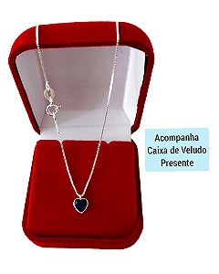 Corrente Feminina Ponto de Luz Coração Azul Prata 925 45cm