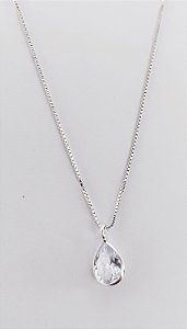 Corrente Femina Ponto de Luz Zirconia Gota Prata 925 Original 45cm