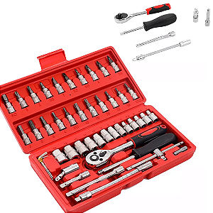 Kit Ferramentas Chave Catraca Soquetes Allen Torx 46 Peças