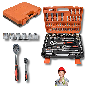 Kit Jogo Ferramentas Chave Catraca 94pçs Soquetes Canhão