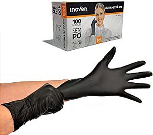 Luvas Nitrílica Preta S/ Pó Display c/100 unidades P, M, G ou GG