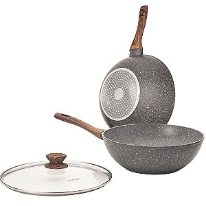 Frigideira Wok Grafito Cook Cerâmica Antiaderente 28cm Fogão Indução - Marmol Mimo Style 4mm Espessura