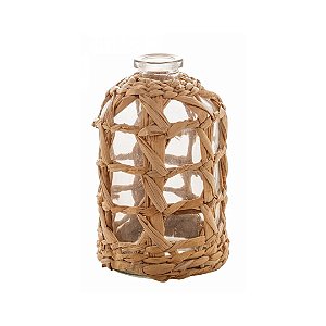 Vaso de Vidro e Fibra Natural Rattan Wolff 9x15cm (Selecione a variação)