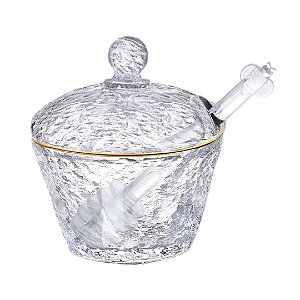 Meleira Cristal Com Colher e Tampa Com Borda Dourada Petra 200ml