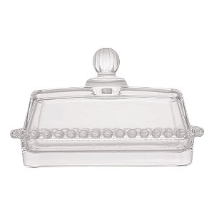 Manteigueira Cristal Transparente Pearl Bolinha Wolff 17cm Grande