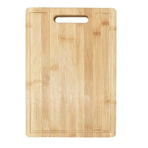 Tabua de Bambu Para Corte de Carne Alimentos Legumes com Alça Cozinha Churrasco 34x24cm