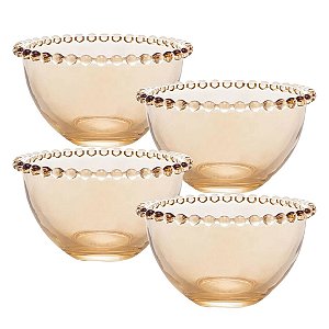 Conjunto 4 Bowls de Cristal Pearl Âmbar Sobremesa 14x8cm Wolff