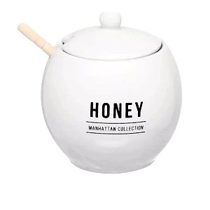 Meleira de Porcelana Honey Branca Manhattan com Tampa com Colher de Bambu 350ml Haüskraft (Selecione Variação)