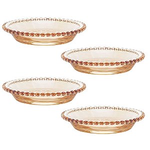 Conjunto 4 Pratos Pequeno de Cristal Pearl Âmbar Sobremesa 14x2,5cm Wolff