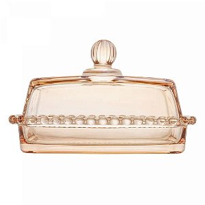 Manteigueira Cristal Pearl Bolinha Âmbar Wolff 17cm Grande