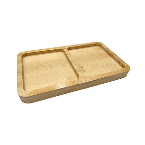 Petisqueira Bandeja 2 divisórias de Bambu Retangular Pequena 17cm