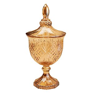 Potiche de Cristal com Pé Âmbar Bomboniere com Relevo Lyor