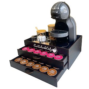 Bandeja Com 2 Gavetas Embutida Porta 48 Capsulas Preta Dolce Gusto Três Corações Nespresso mdf