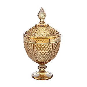 Potiche de cristal com Pé de Jaca Âmbar Bomboniere Lyor