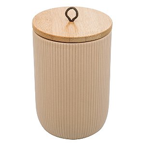 Potiche de Cerâmica com Tampa Hermética de Bambu e Pegador de Corda Lines Bege Multiuso
