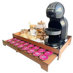 Bandeja Caramelo Espelhada Para Porta 40 Capsulas Cafeteira com Gaveta Embutida decorativo Dolce Gusto Três Corações Nespresso grande mdf