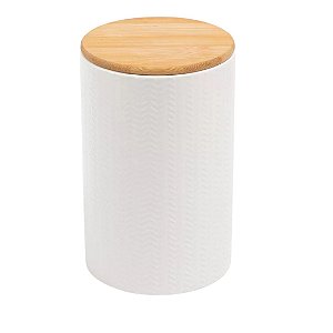 Pote Multiuso Pedra Dolomita Branco Com Tampa de Bambu 1,5 Litros Zig Zag Oikos