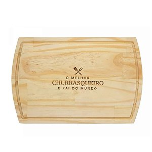 Tábua para Corte de Madeira Pinus Retangular Presente Dia dos Pais da Woodart  "O Melhor Pai e Churrasqueiro do Mundo"