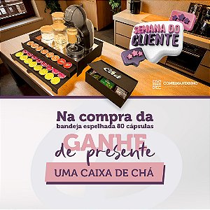 COMPRE E GANHE DIA DO CLIENTE - Bandeja Preta Espelhada Porta 80 Capsulas Cafeteira com Gaveta Embutida decorativo Dolce Gusto Três Corações Nespresso MDF