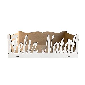 Bandeja Cesta de Feliz Natal Branca em MDF