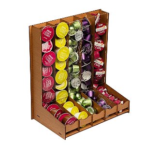 Suporte Organizador Universal Porta Capsulas Com Visor de Acrílico Caramelo Dolce Gusto Três Corações Nespresso Delta Q e Nespresso Vertuo Cantinho do Cafe Torre Mdf