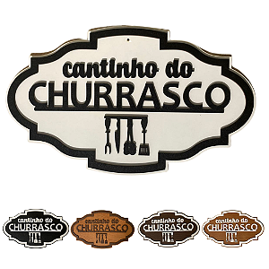 Placa Decorativa Branco com Preto Para Parede Cantinho Do Churrasco Placa Churrasco Em MDF (SELECIONE VARIAÇÃO)