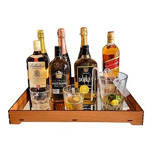 Bandeja Decorativa Espelhada Aparador Cantinho das Bebidas em Mdf Caramelo