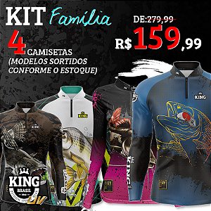KIT FAMÍLIA - 4 CAMISETAS KING BRASIL (SORTIDAS) - PROTEÇÃO UV